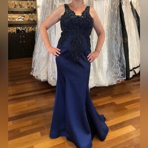 Navy beaded formal dress